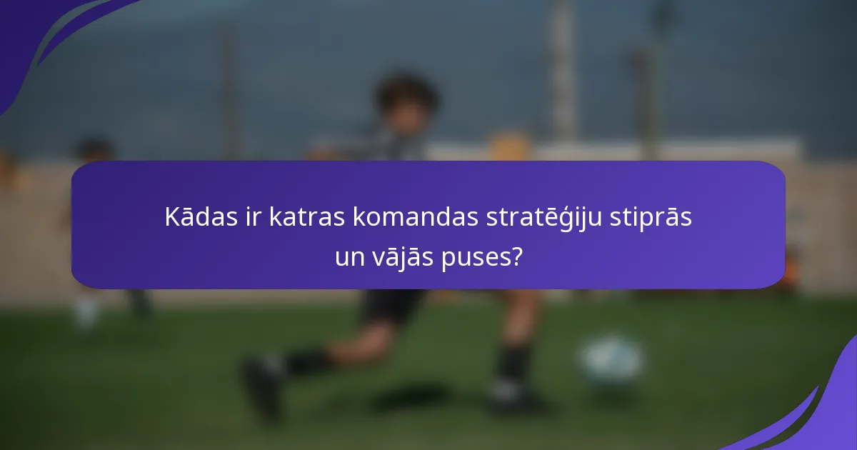 Kādas ir katras komandas stratēģiju stiprās un vājās puses?